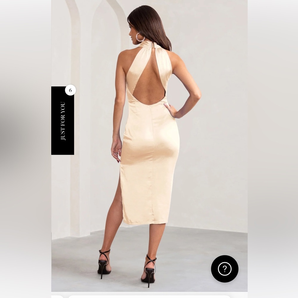 Club L London White Cream Satin Cross Over Halter Neck Midi Dress